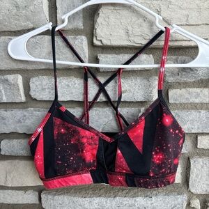 ALO Yoga Black and Pink Cosmic Sports Bra